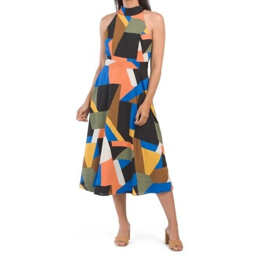 NWT New Tahari ASL Abstract Printed dress size 8 Geometric colorful